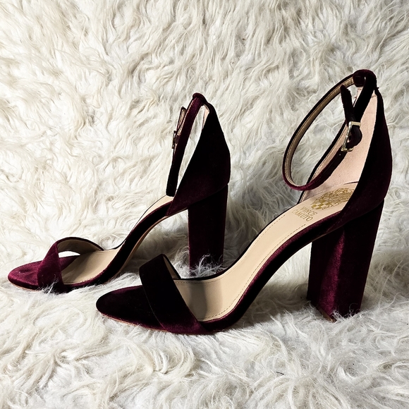 Vince Camuto Malissa Velvet Heels Burgundy Ankle Strap - Picture 1 of 7